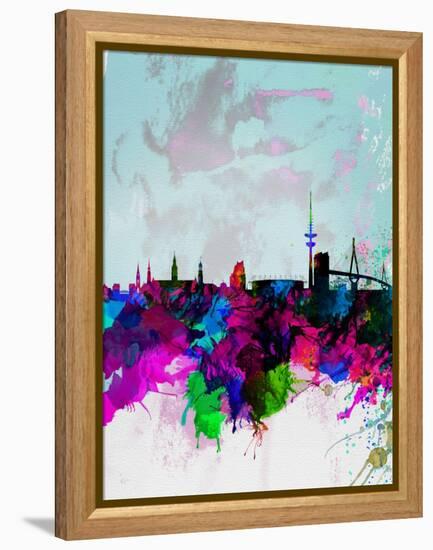 Hamburg Watercolor Skyline-NaxArt-Framed Stretched Canvas