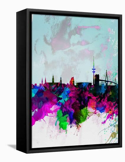 Hamburg Watercolor Skyline-NaxArt-Framed Stretched Canvas