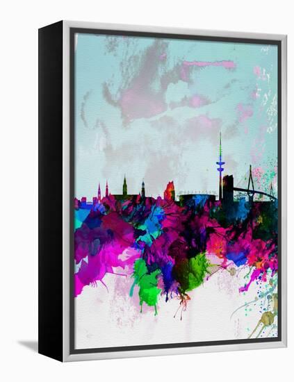 Hamburg Watercolor Skyline-NaxArt-Framed Stretched Canvas