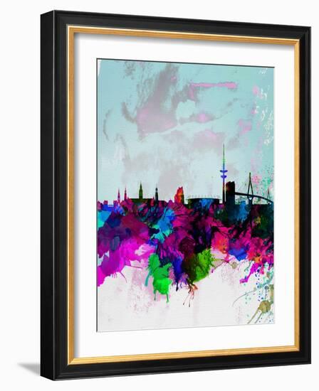 Hamburg Watercolor Skyline-NaxArt-Framed Art Print