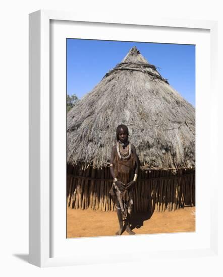 Hamer (Hamar) Girl in Goatskin Dress, Dombo Village, Turmi, Lower Omo Valley, Ethiopia, Africa-Jane Sweeney-Framed Photographic Print