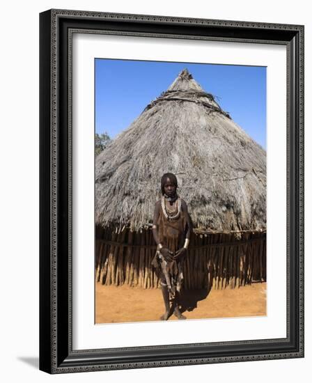 Hamer (Hamar) Girl in Goatskin Dress, Dombo Village, Turmi, Lower Omo Valley, Ethiopia, Africa-Jane Sweeney-Framed Photographic Print