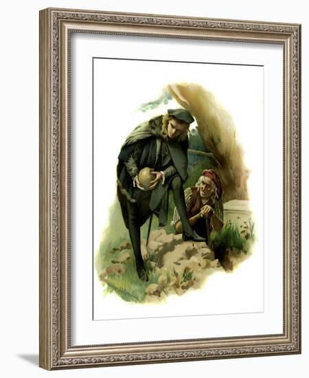 Hamlet holds the skull of the jester Yorick-Harold Copping-Framed Giclee Print