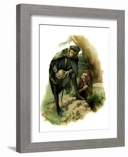 Hamlet holds the skull of the jester Yorick-Harold Copping-Framed Giclee Print