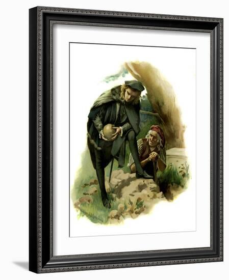 Hamlet holds the skull of the jester Yorick-Harold Copping-Framed Giclee Print