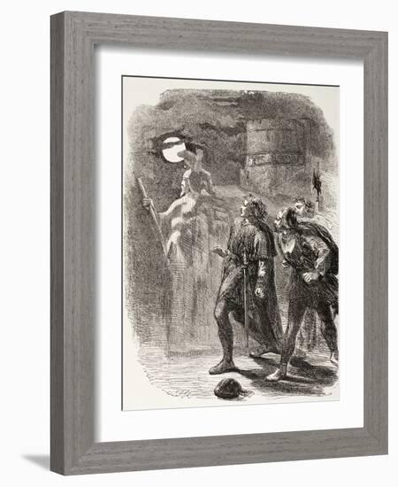 Hamlet, Horatio and Marcellus See the Ghost, from 'The Illustrated Library Shakespeare',…-null-Framed Giclee Print