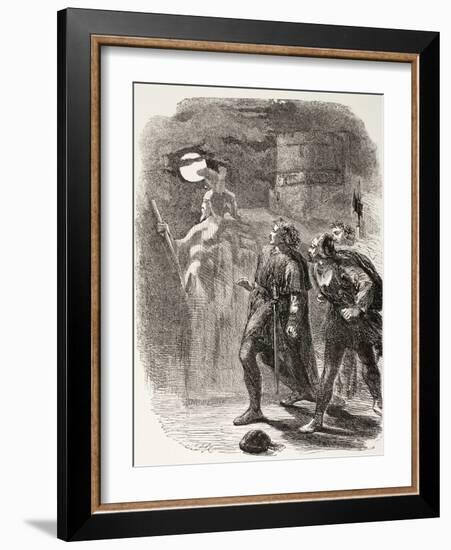 Hamlet, Horatio and Marcellus See the Ghost, from 'The Illustrated Library Shakespeare',…-null-Framed Giclee Print