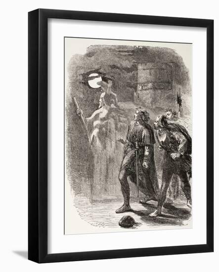 Hamlet, Horatio and Marcellus See the Ghost, from 'The Illustrated Library Shakespeare',…-null-Framed Giclee Print