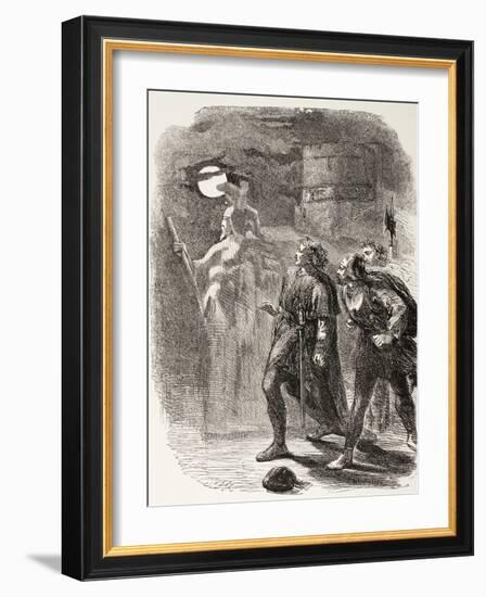 Hamlet, Horatio and Marcellus See the Ghost, from 'The Illustrated Library Shakespeare',…-null-Framed Giclee Print