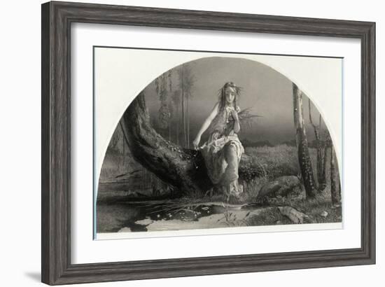 Hamlet, Portrait of Ophelia Gathering Flowers by the Stream-Arthur Hughes-Framed Art Print