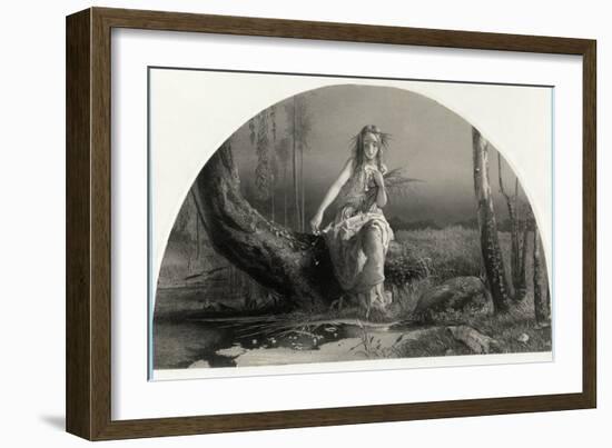 Hamlet, Portrait of Ophelia Gathering Flowers by the Stream-Arthur Hughes-Framed Art Print