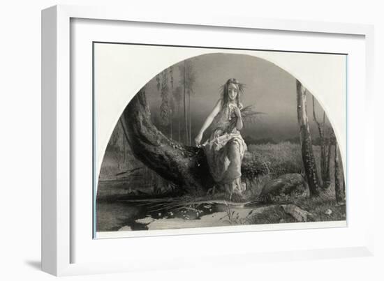 Hamlet, Portrait of Ophelia Gathering Flowers by the Stream-Arthur Hughes-Framed Art Print