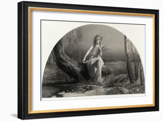 Hamlet, Portrait of Ophelia Gathering Flowers by the Stream-Arthur Hughes-Framed Art Print