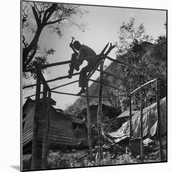 Hammer and Courage Start a New Home Out of Tree Limbs and Scrap Lumber For Fisherman Simms Balti-George Silk-Mounted Photographic Print