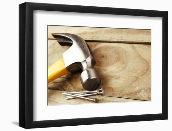 Hammer and Nails on Wood-STILLFX-Framed Photographic Print