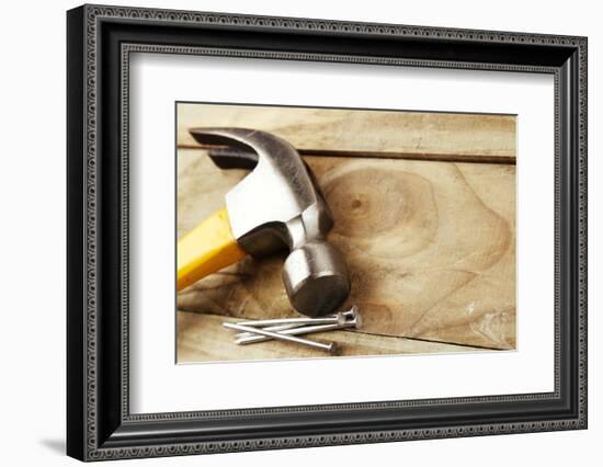 Hammer and Nails on Wood-STILLFX-Framed Photographic Print