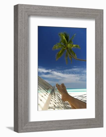 Hammock and Palm Tree, Maldives, Indian Ocean-Sakis Papadopoulos-Framed Photographic Print