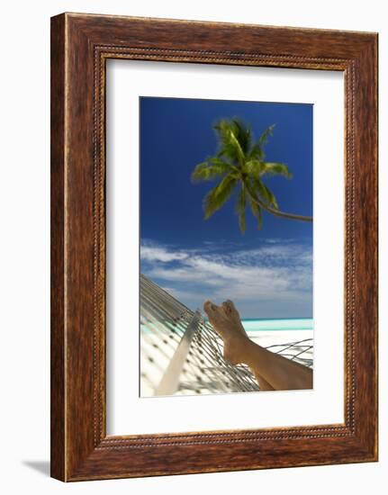 Hammock and Palm Tree, Maldives, Indian Ocean-Sakis Papadopoulos-Framed Photographic Print