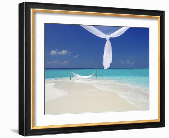 Hammock Hanging in Shallow Clear Water, the Maldives, Indian Ocean, Asia-Sakis Papadopoulos-Framed Photographic Print