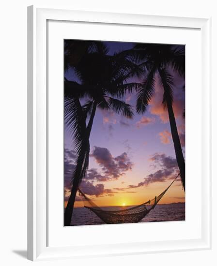 Hammock on Beach, Danarau, Viti Levu, Fiji-Neil Farrin-Framed Photographic Print
