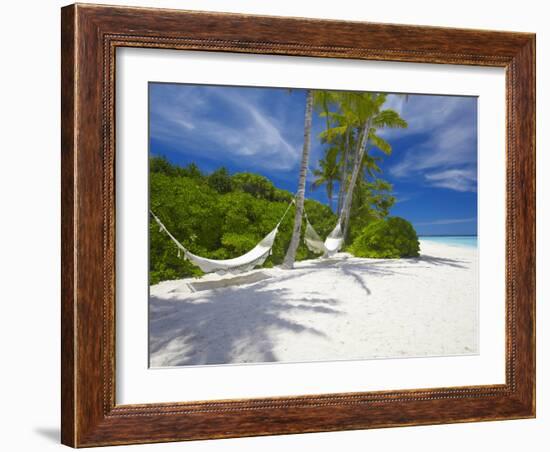 Hammock on Empty Tropical Beach, Maldives, Indian Ocean, Asia-Sakis Papadopoulos-Framed Photographic Print