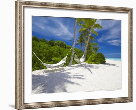 Hammock on Empty Tropical Beach, Maldives, Indian Ocean, Asia-Sakis Papadopoulos-Framed Photographic Print