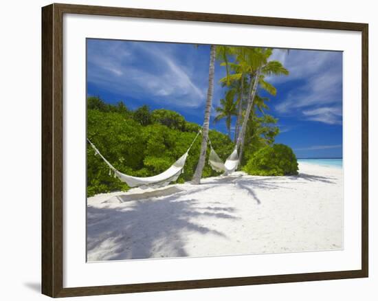 Hammock on Empty Tropical Beach, Maldives, Indian Ocean, Asia-Sakis Papadopoulos-Framed Photographic Print