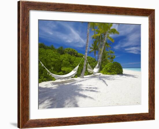 Hammock on Empty Tropical Beach, Maldives, Indian Ocean, Asia-Sakis Papadopoulos-Framed Photographic Print