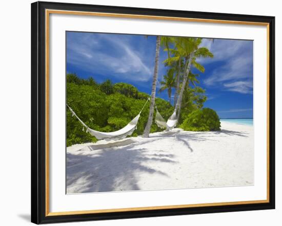 Hammock on Empty Tropical Beach, Maldives, Indian Ocean, Asia-Sakis Papadopoulos-Framed Photographic Print