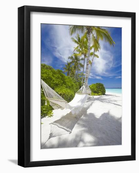 Hammock on Empty Tropical Beach, Maldives, Indian Ocean, Asia-null-Framed Photographic Print