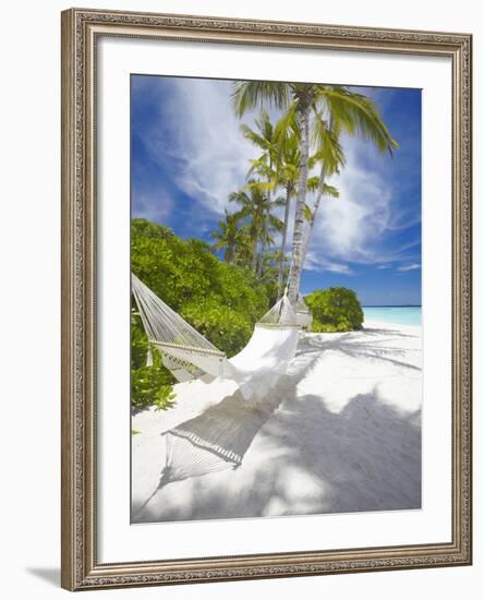 Hammock on Empty Tropical Beach, Maldives, Indian Ocean, Asia-null-Framed Photographic Print