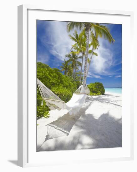 Hammock on Empty Tropical Beach, Maldives, Indian Ocean, Asia-null-Framed Photographic Print