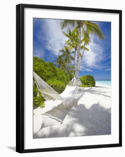 Hammock on Empty Tropical Beach, Maldives, Indian Ocean, Asia-null-Framed Photographic Print