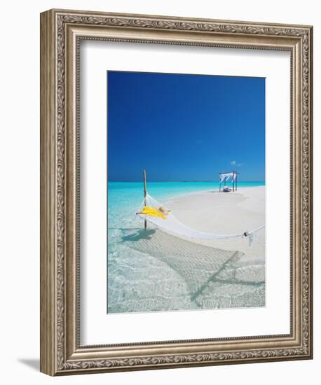 Hammock on Tropical Beach, Maldives, Indian Ocean, Asia-Sakis Papadopoulos-Framed Photographic Print