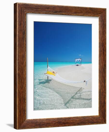 Hammock on Tropical Beach, Maldives, Indian Ocean, Asia-Sakis Papadopoulos-Framed Photographic Print