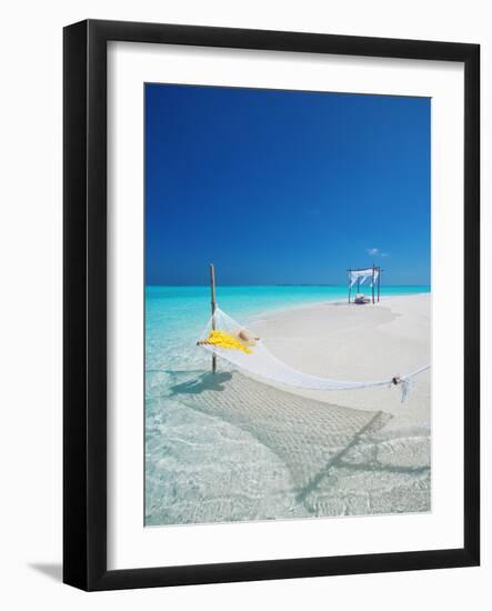 Hammock on Tropical Beach, Maldives, Indian Ocean, Asia-Sakis Papadopoulos-Framed Photographic Print