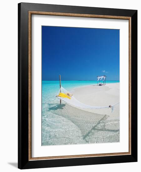 Hammock on Tropical Beach, Maldives, Indian Ocean, Asia-Sakis Papadopoulos-Framed Photographic Print