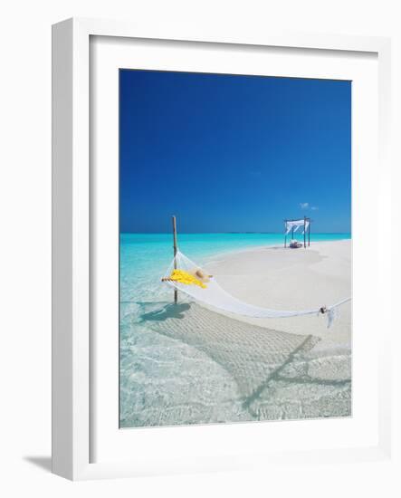 Hammock on Tropical Beach, Maldives, Indian Ocean, Asia-Sakis Papadopoulos-Framed Photographic Print