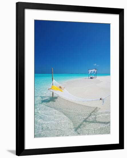 Hammock on Tropical Beach, Maldives, Indian Ocean, Asia-Sakis Papadopoulos-Framed Photographic Print