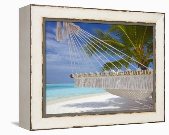 Hammock on Tropical Beach, Maldives, Indian Ocean, Asia-Sakis Papadopoulos-Framed Premier Image Canvas