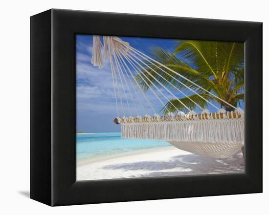 Hammock on Tropical Beach, Maldives, Indian Ocean, Asia-Sakis Papadopoulos-Framed Premier Image Canvas
