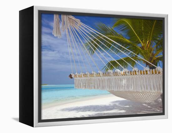 Hammock on Tropical Beach, Maldives, Indian Ocean, Asia-Sakis Papadopoulos-Framed Premier Image Canvas
