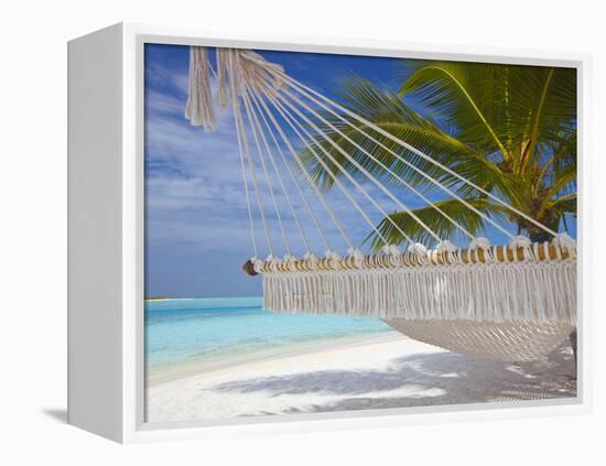 Hammock on Tropical Beach, Maldives, Indian Ocean, Asia-Sakis Papadopoulos-Framed Premier Image Canvas