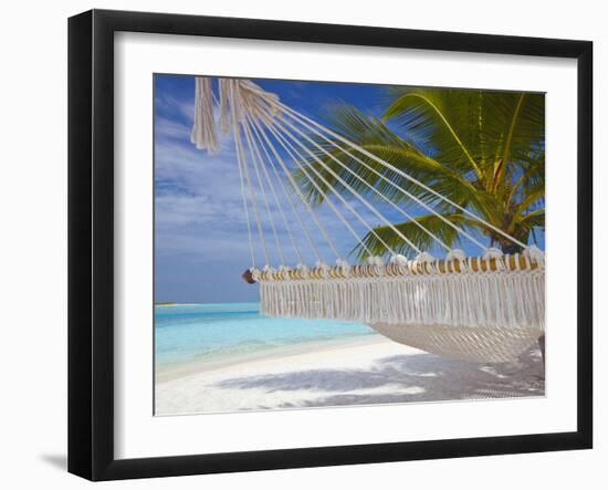 Hammock on Tropical Beach, Maldives, Indian Ocean, Asia-Sakis Papadopoulos-Framed Photographic Print