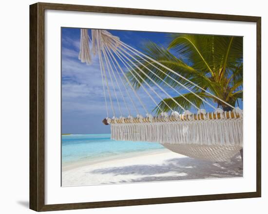 Hammock on Tropical Beach, Maldives, Indian Ocean, Asia-Sakis Papadopoulos-Framed Photographic Print