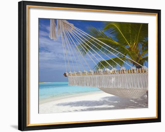 Hammock on Tropical Beach, Maldives, Indian Ocean, Asia-Sakis Papadopoulos-Framed Photographic Print