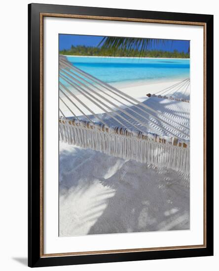 Hammock on Tropical Beach, Maldives, Indian Ocean, Asia-Sakis Papadopoulos-Framed Photographic Print