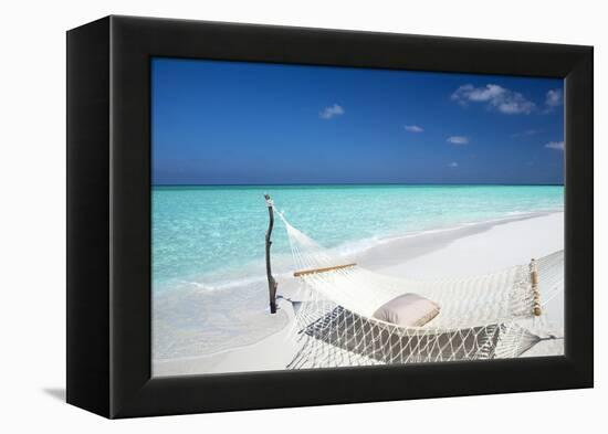 Hammock on Tropical Beach, Maldives, Indian Ocean, Asia-Sakis Papadopoulos-Framed Premier Image Canvas