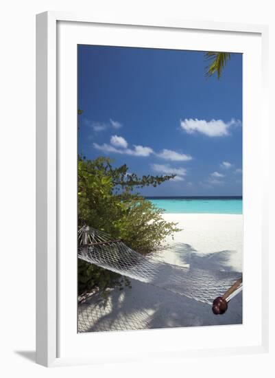 Hammock on Tropical Beach, Maldives, Indian Ocean, Asia-Sakis Papadopoulos-Framed Photographic Print