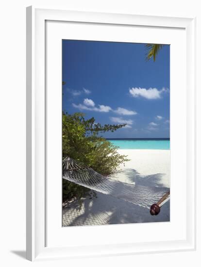 Hammock on Tropical Beach, Maldives, Indian Ocean, Asia-Sakis Papadopoulos-Framed Photographic Print